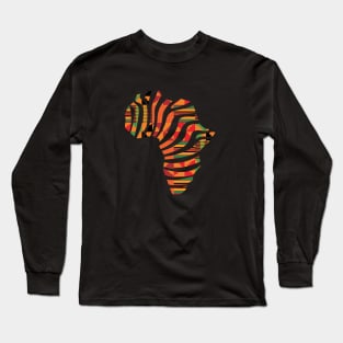 Kente, Africa Map with Stripes, Ghana Pattern Long Sleeve T-Shirt